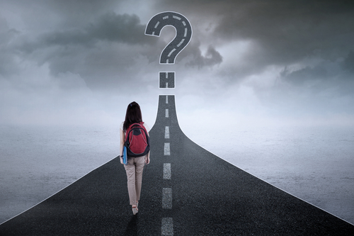 Student on the highway with question mark